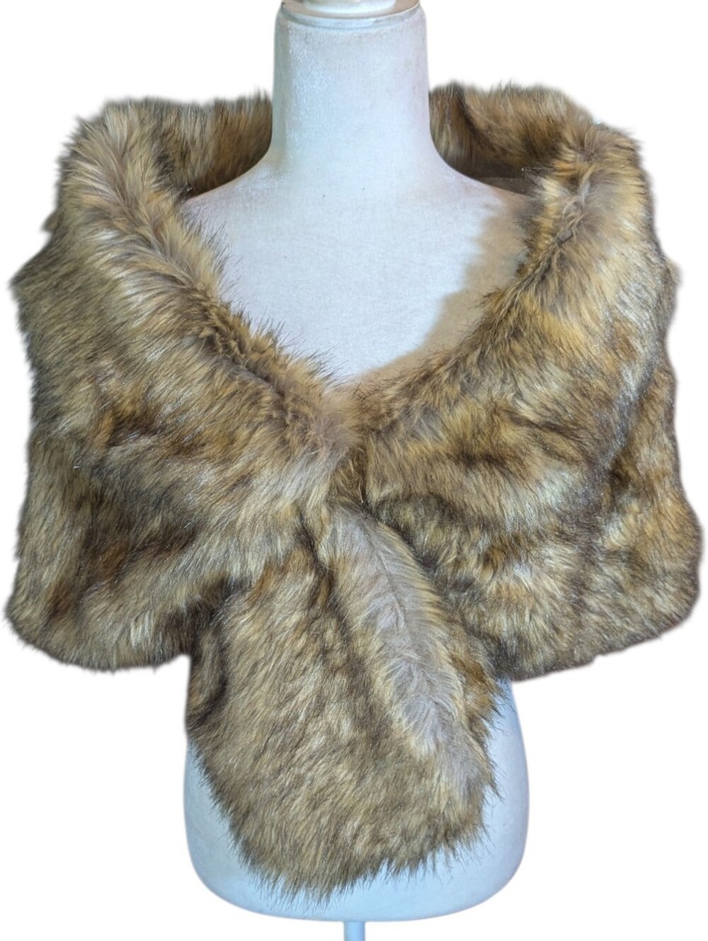 Faux Fur Shawl Wrap Brown Mink Look Stole Glam Old Money Evening Bridal OS